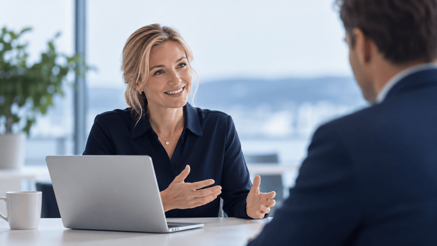 A professional conversation in a modern office