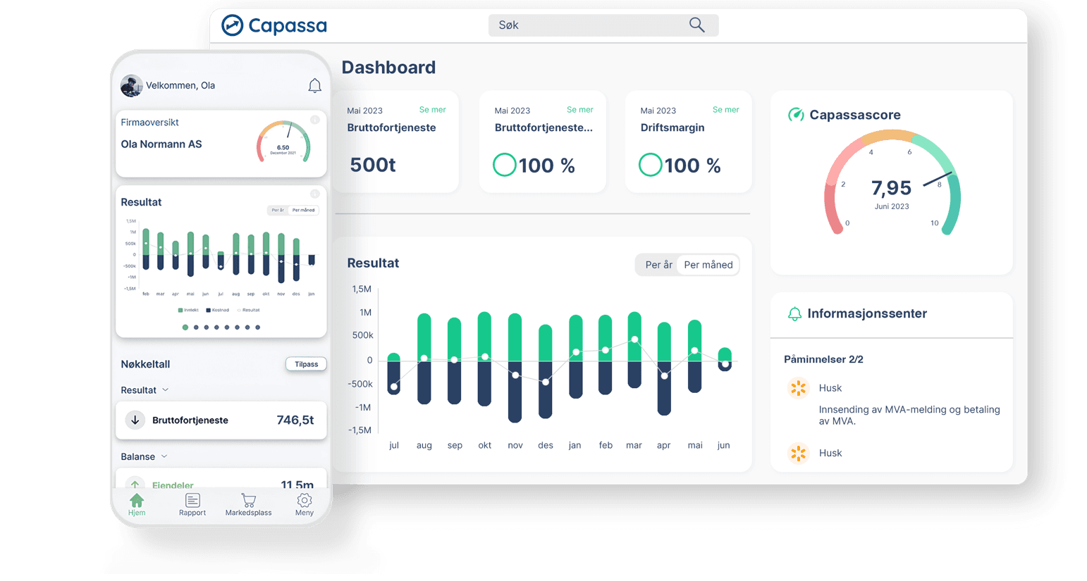 The Capassa dashboard with a financial overview