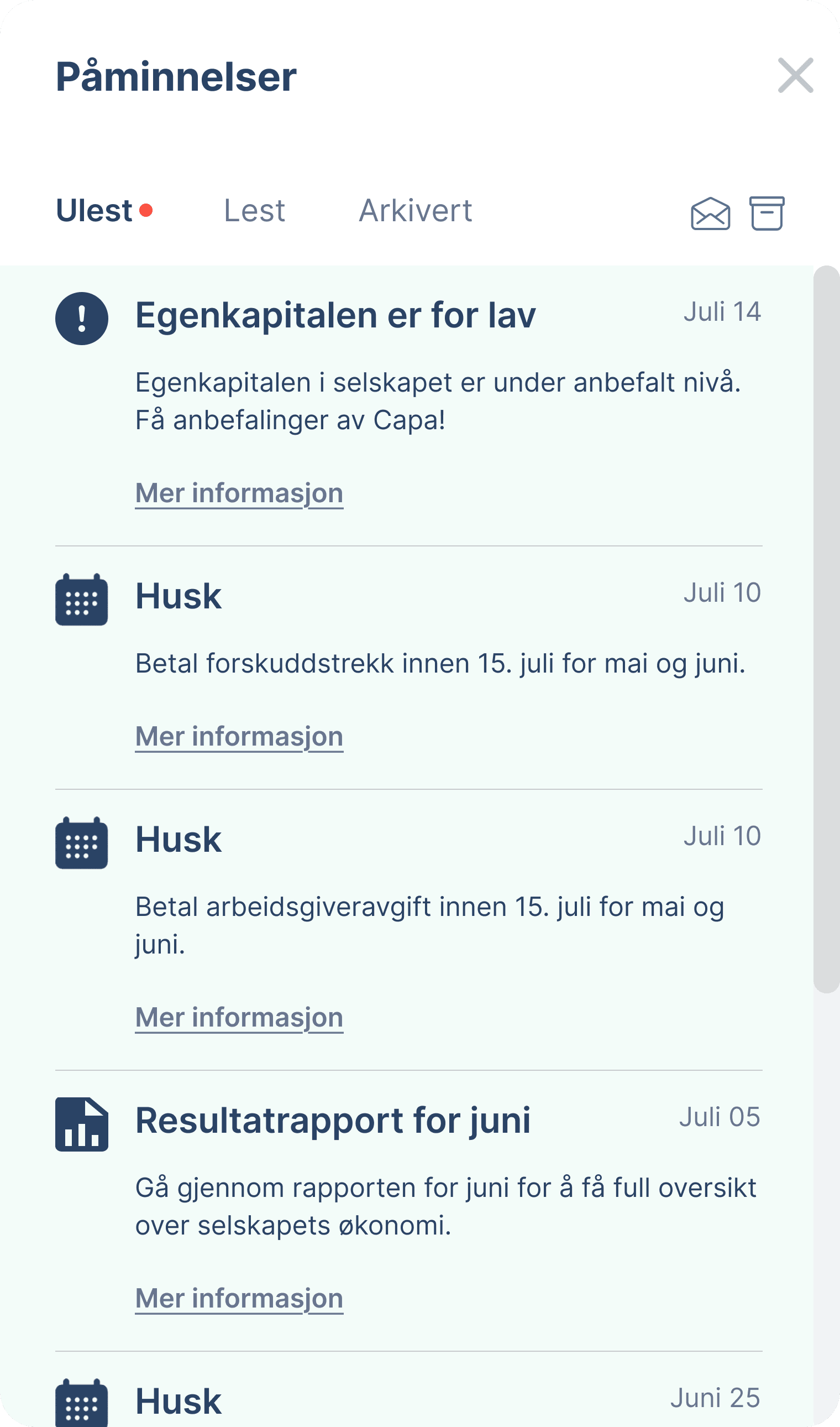 The alerts panel in Capassa, showing alerts for deviations and deadlines that need attention